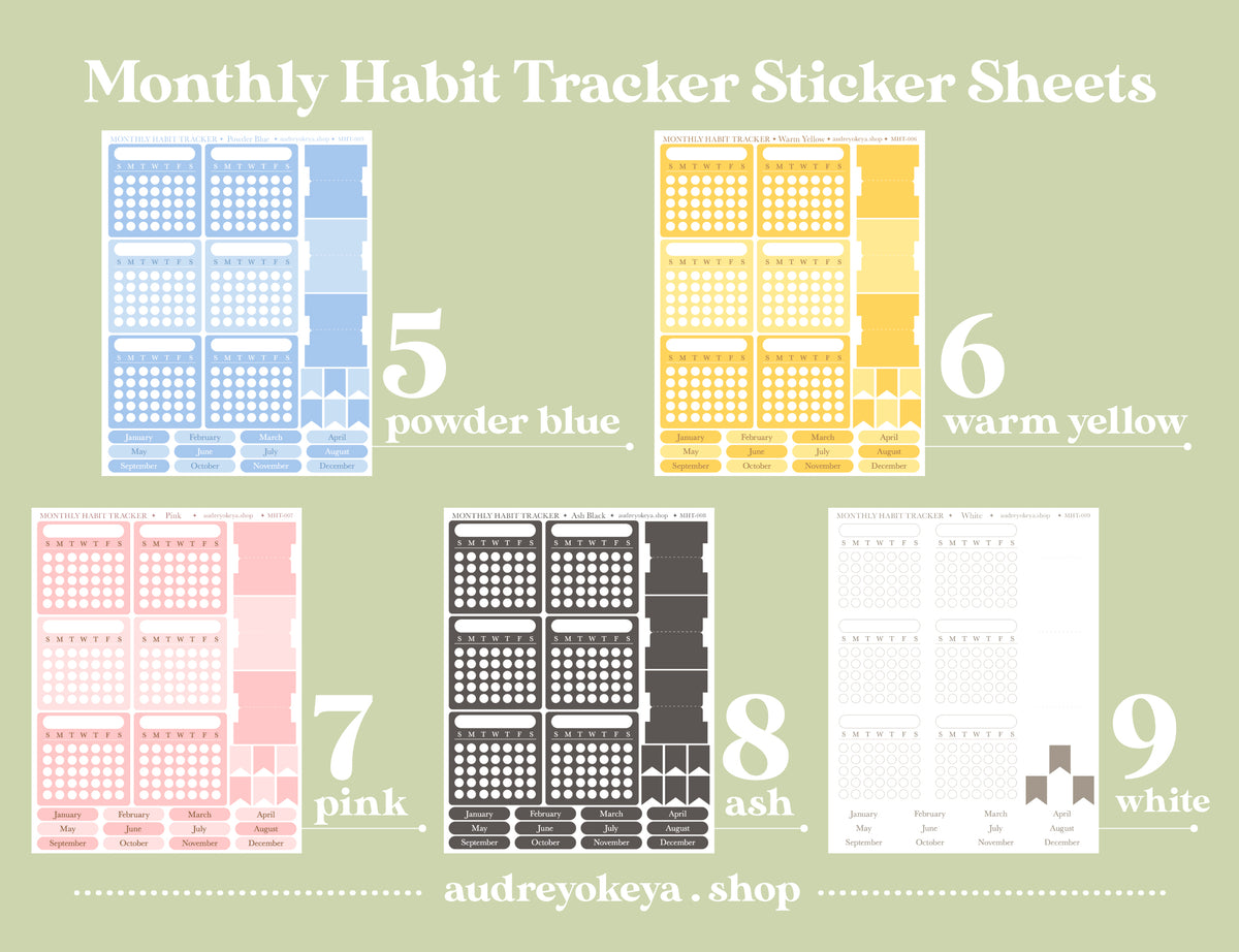 Monthly Habit Tracker Sticker Sheets | 13 Different Colors – Audrey ...
