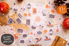 Load image into Gallery viewer, Spooky Autumn Halloween Sticker Sheets, Sticker Flakes, Washi Strips