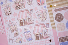 Load image into Gallery viewer, Boba Shop Pink Sticker Sheets | Pink Circles Washi & Ribbons Sticker Sheet - 2 Diff Kinds!