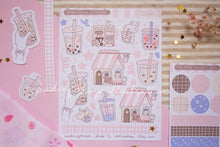 Load image into Gallery viewer, Boba Shop Pink Sticker Sheets | Pink Circles Washi & Ribbons Sticker Sheet - 2 Diff Kinds!