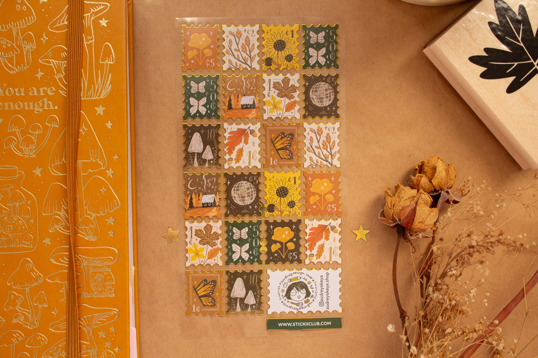 Autumn Leaves and Stamps Clear Stickers