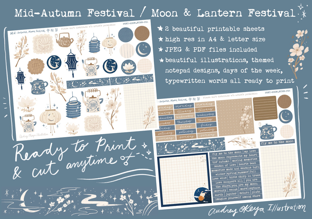Mid Autumn Festival, Moon, & Lantern Festival Bullet Journaling Printable Sheet