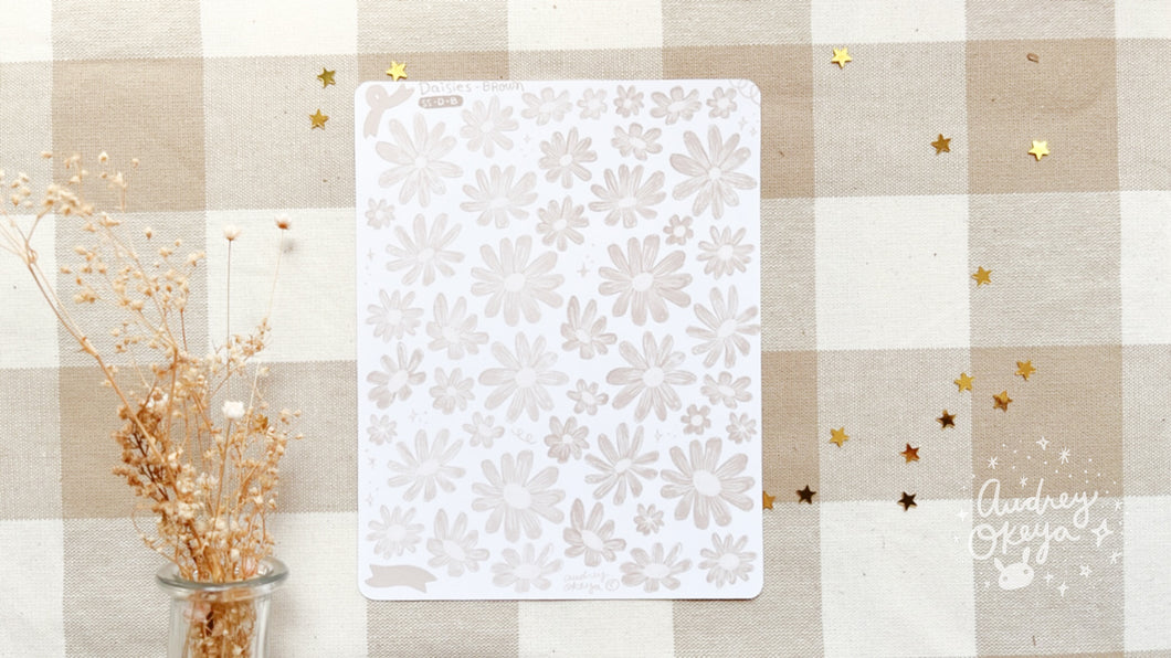 Die-cut Daisies Sticker Sheet in Brown Color