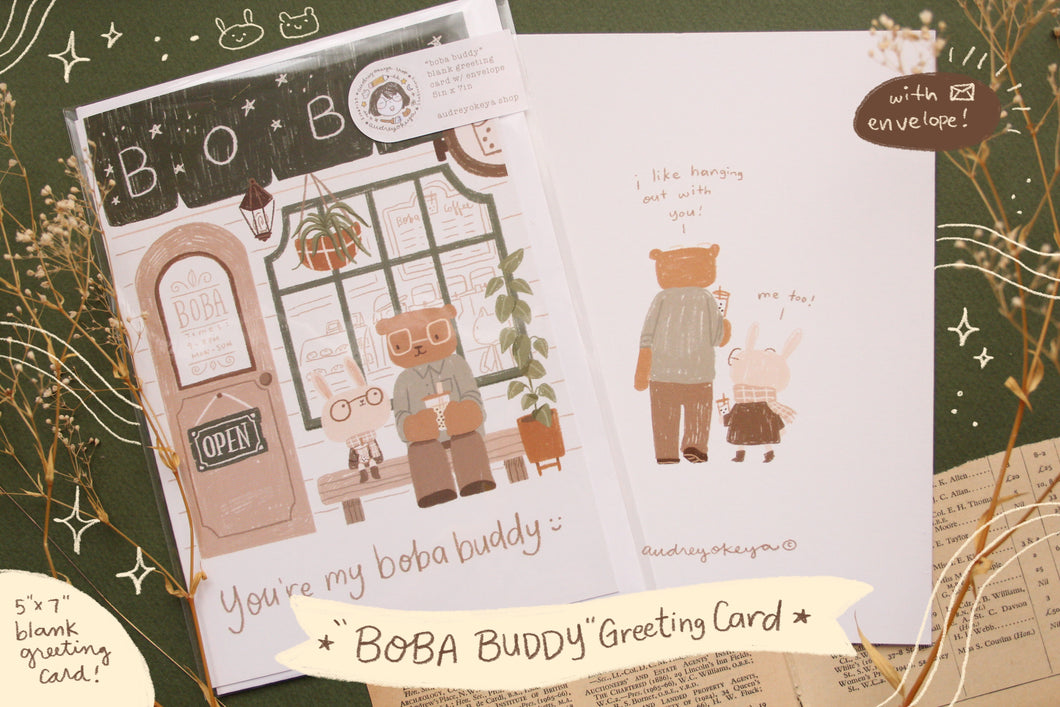 Bear & Bunny Boba Greeting Card