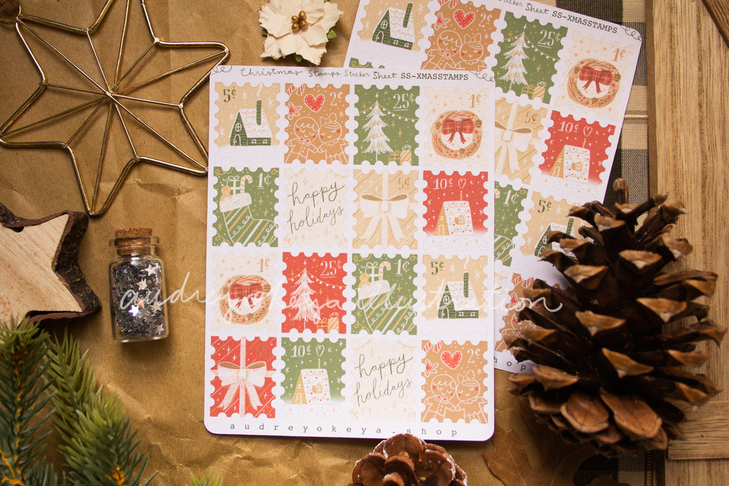 Christmas Holiday Stamps Sticker Sheet