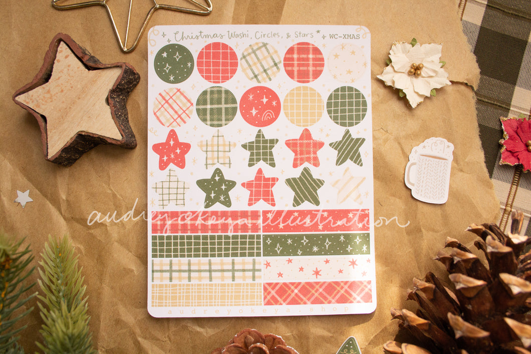 Christmas Circles, Washi Strips, Stars Sticker Sheet