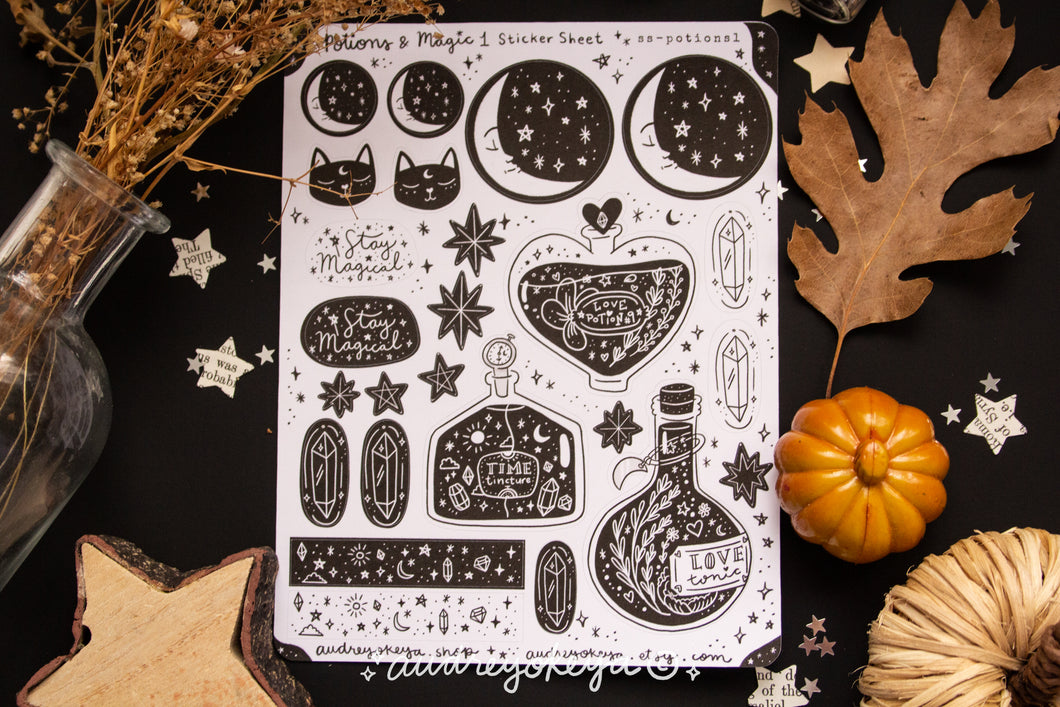 Potions, Moon, & Magic Sticker Sheets - Bujo Planner Stickers - 4 different designs